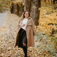 Woman walking in the autumn park, a healthy lifestyle, walk, exercise